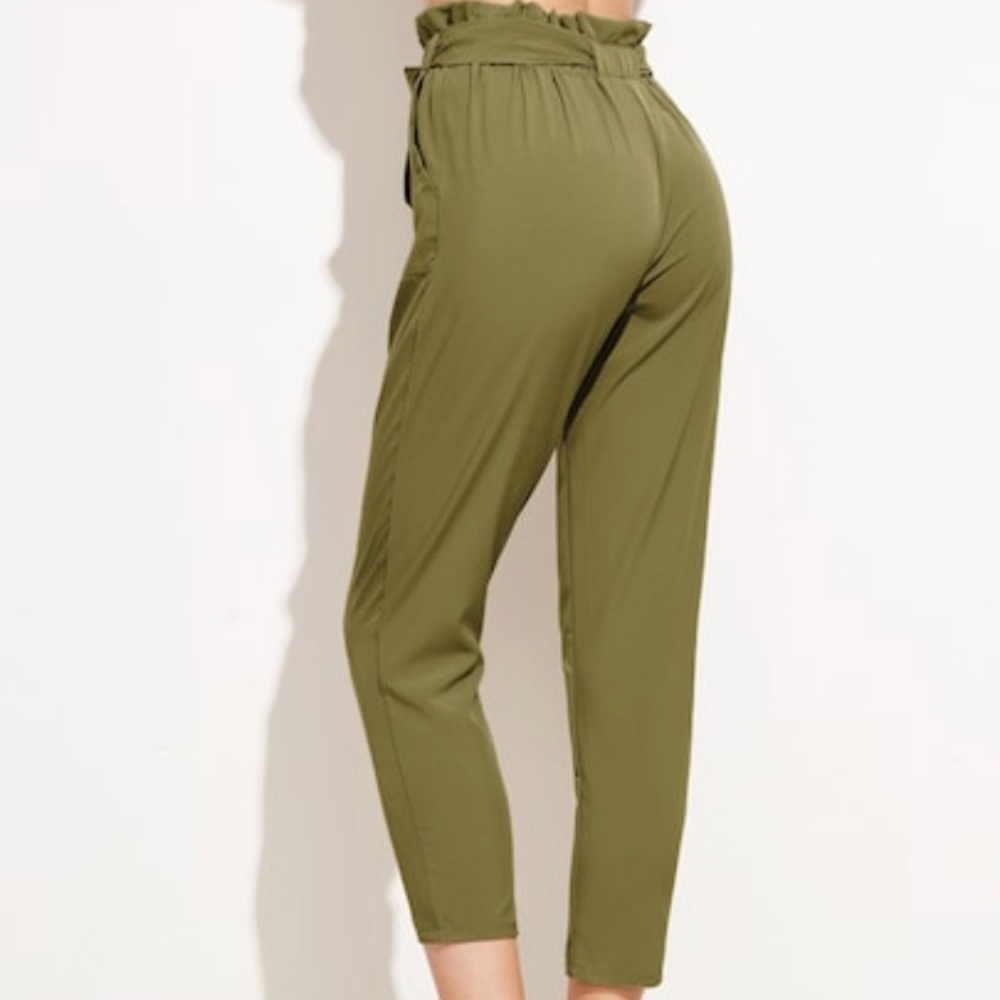 olive green capri tied up pants NWT